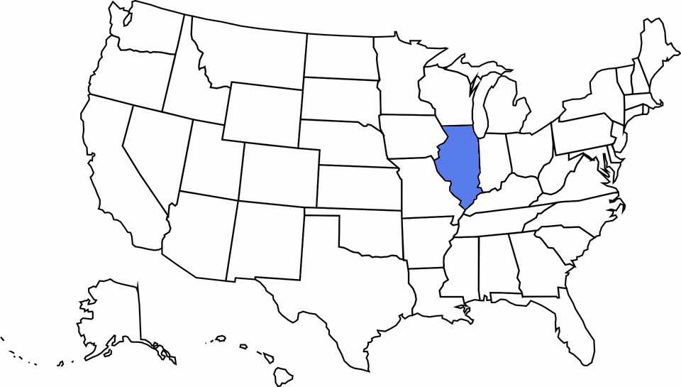 United States Map with a Blue Illinois