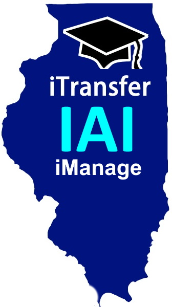 Trio Logo of iTransfer, IAI, and iManage - Blue State of Illinois with graduation cap